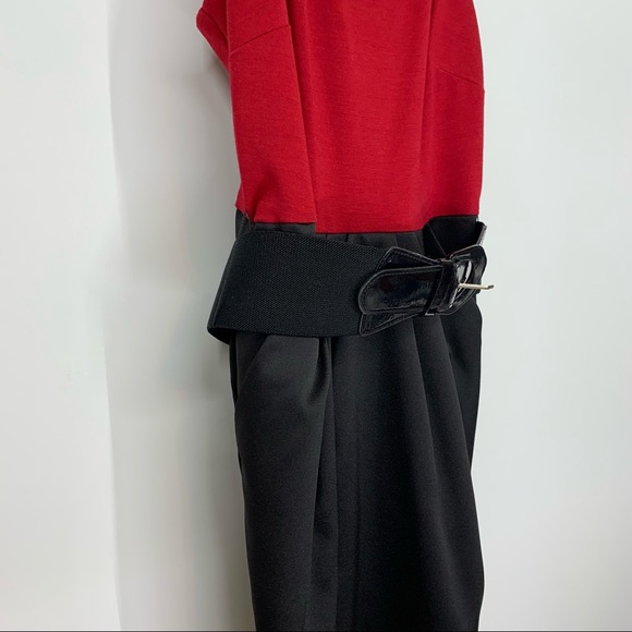 As U Wish Red & Black Exposed Zipper Back Belted Dress With Pockets Size Small - Picture 3 of 15